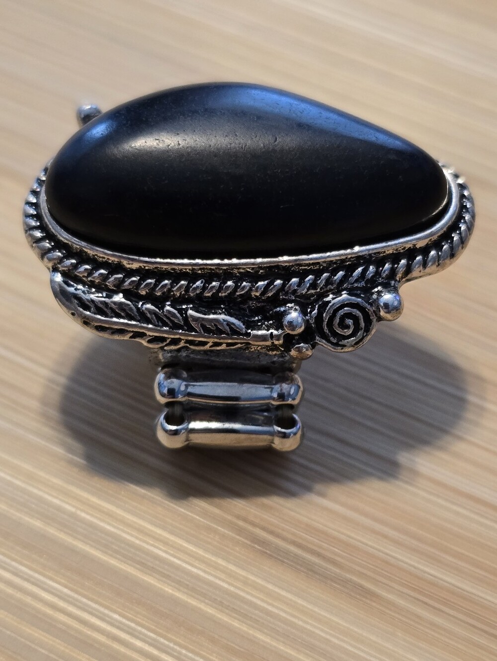 🖤🤠Black Stone Silver Teardrop Western Stretch Ring Statement